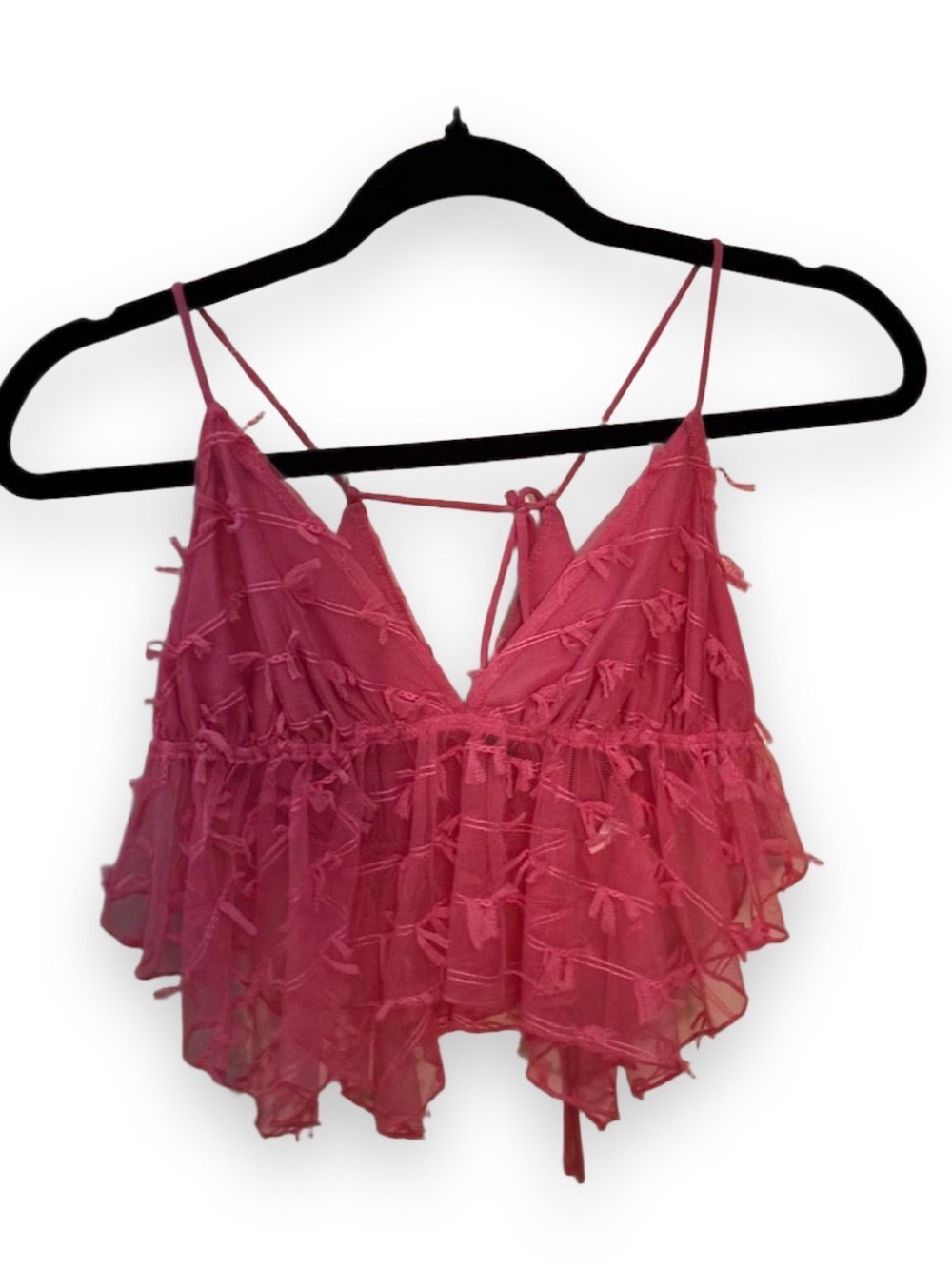 Urban Outfitters Pink Ruffle Tie-Back Babydoll Top